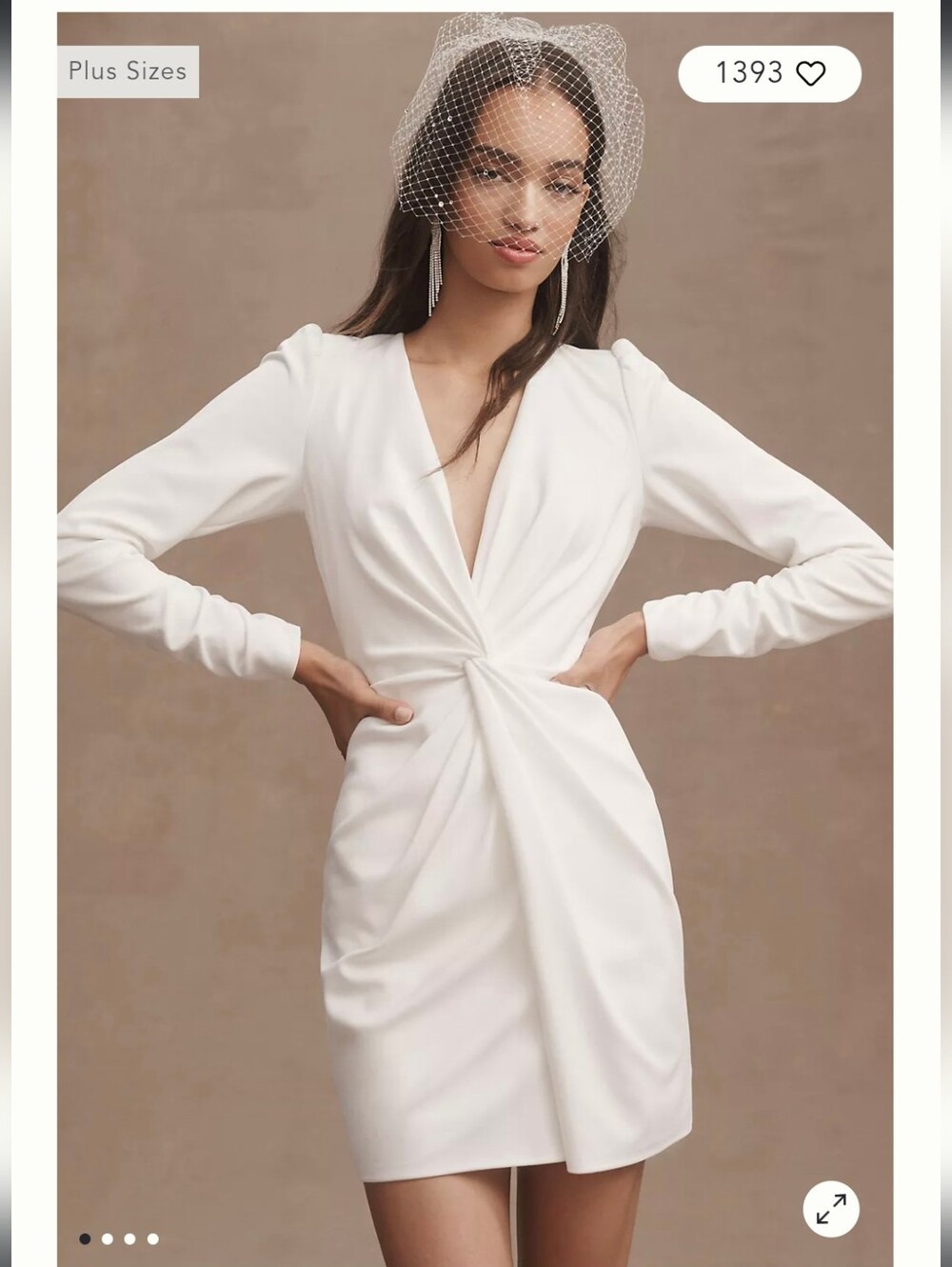 Tadashi Shoji Sabine White Twist-Front Long-Sleeve Mini Dress